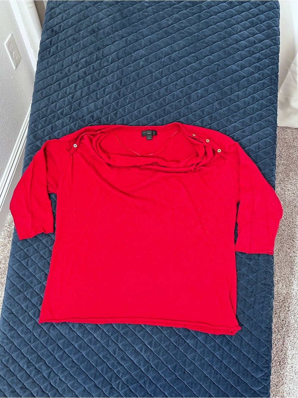 Worthington Red Button-Shoulder Pullover Sweater - Casual - Buttons - Loose Neck